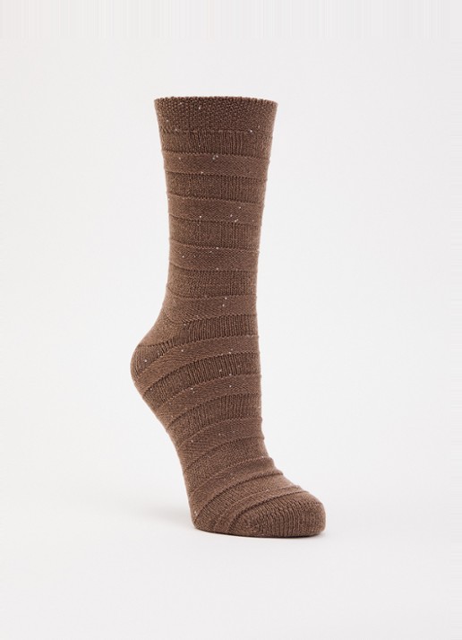 Falke Sparkle Stripes sokken in wolblend  - voorkant bruin