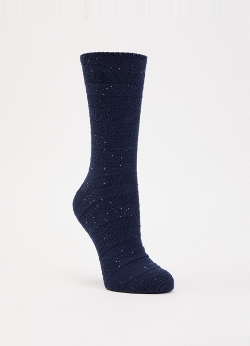 Falke Sparkle Stripes sokken in wolblend  - voorkant 2 donkerblauw