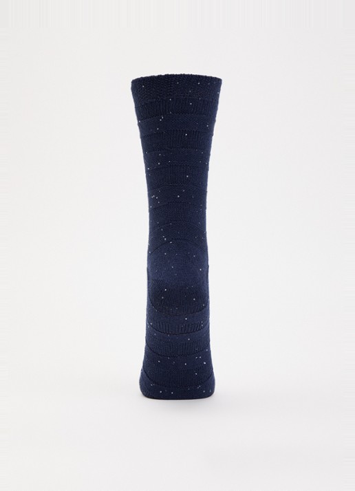 Falke Sparkle Stripes sokken in wolblend  - voorkant 3 donkerblauw