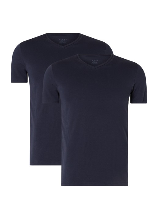 Falke T-shirt met V-hals in 2-pack - voorkant donkerblauw