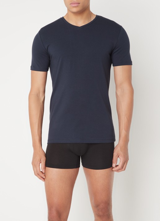 Falke T-shirt met V-hals in 2-pack - voorkant 2 donkerblauw