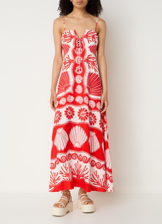 Farm Rio Ainika maxi jurk in linnenblend met bladprint