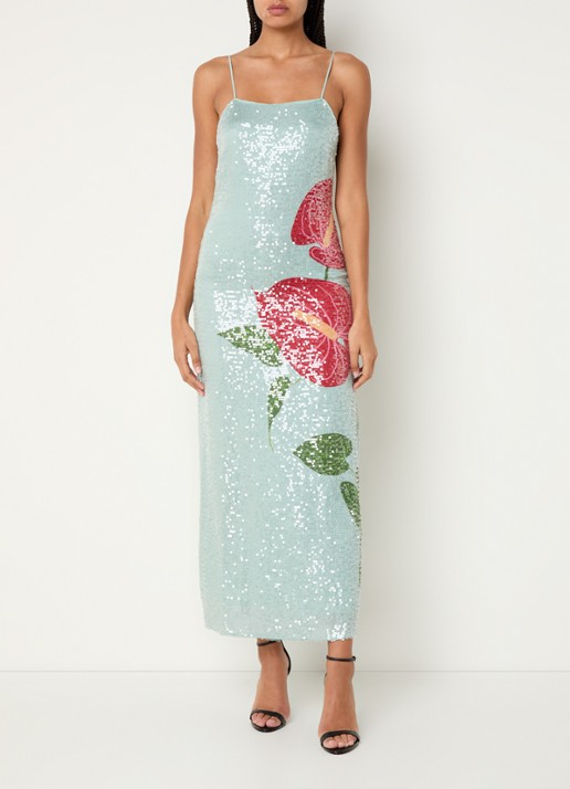 Farm Rio Anthurium midi jurk met pailletten en split
