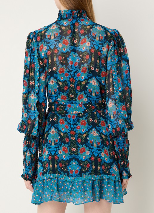 Farm Rio Arabesque semi-transparante mini jurk met strikceintuur - achterkant blauw