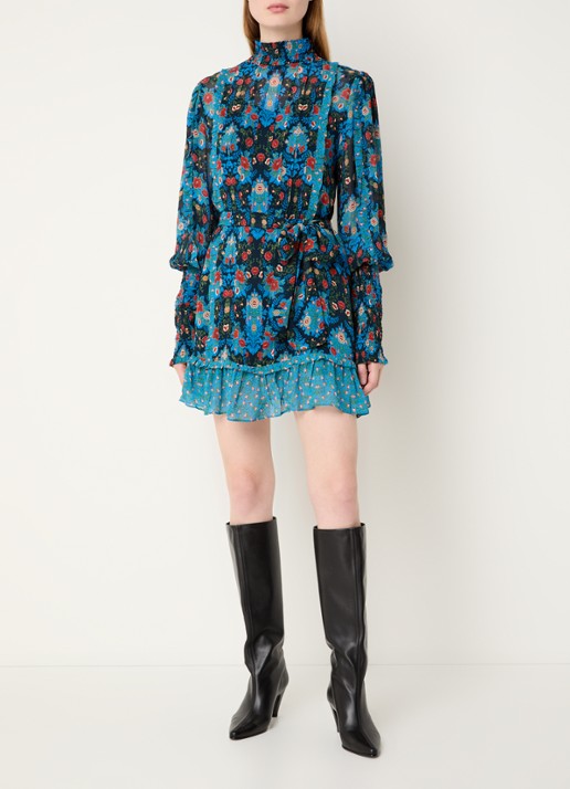 Farm Rio Arabesque semi-transparante mini jurk met strikceintuur - voorkant 4 blauw