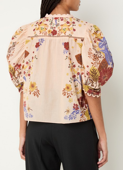 Farm Rio Beauty Bouquet tuniek met pofmouw en bloemenprint - achterkant 5 zalmroze