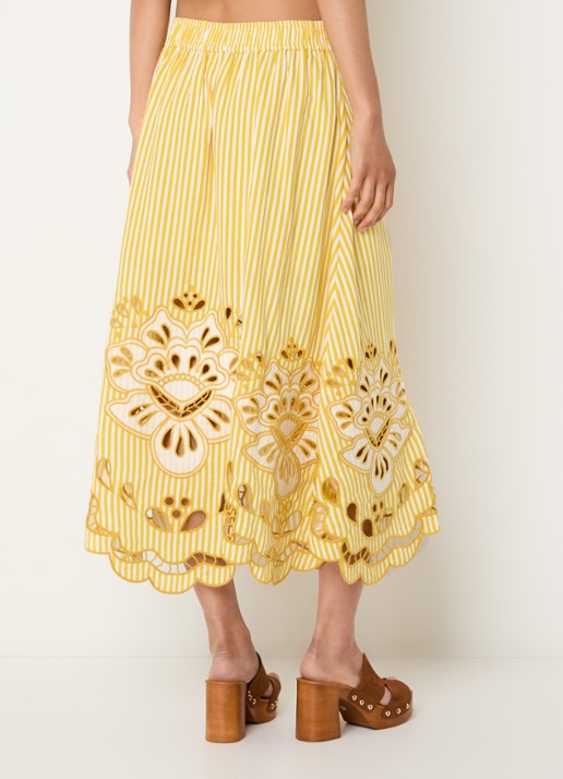 Farm Rio Bicolor midi rok in linnenblend met streepprint - achterkant geel