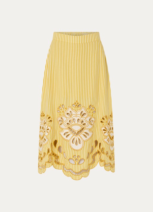 Farm Rio Bicolor midi rok in linnenblend met streepprint - voorkant 2 geel