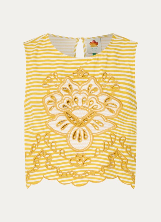 Farm Rio Bicolor top in linnenblend met cut-out detail - voorkant 2 geel