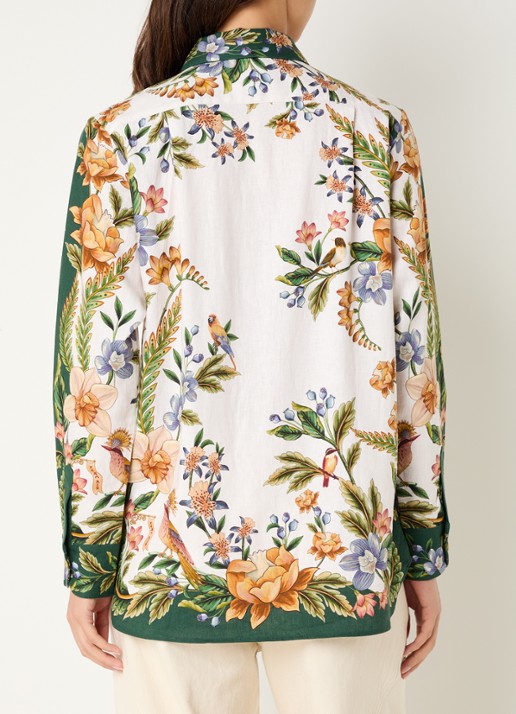 Farm Rio Blouse in linnenblend met bladprint - achterkant groen