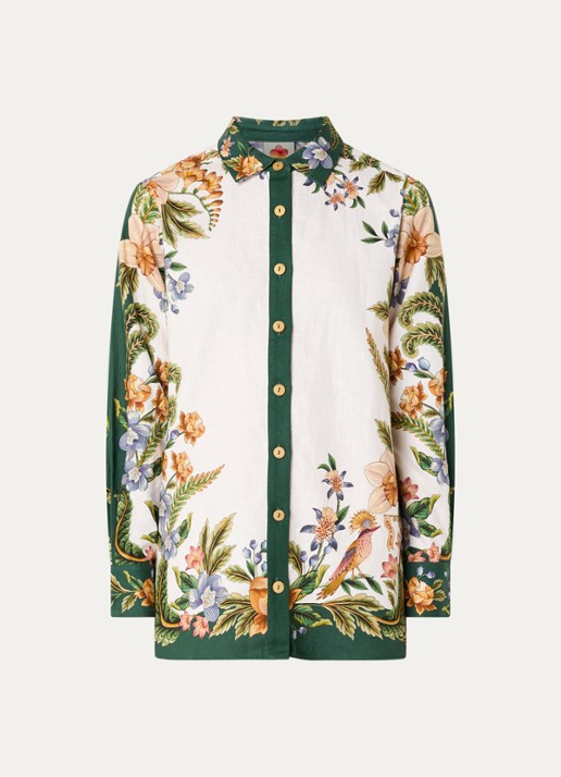 Farm Rio Blouse in linnenblend met bladprint - voorkant 3 groen