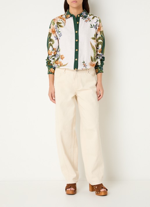 Farm Rio Blouse in linnenblend met bladprint - voorkant 4 groen