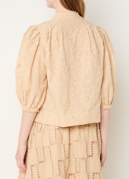 Farm Rio Blouse met borduring en ballonmouw - achterkant 5 zand