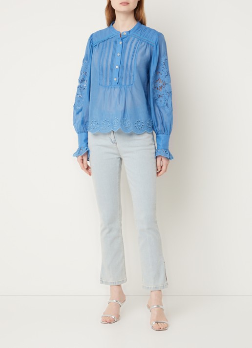 Farm Rio Blouse met broderie en structuur - voorkant 4 blauw
