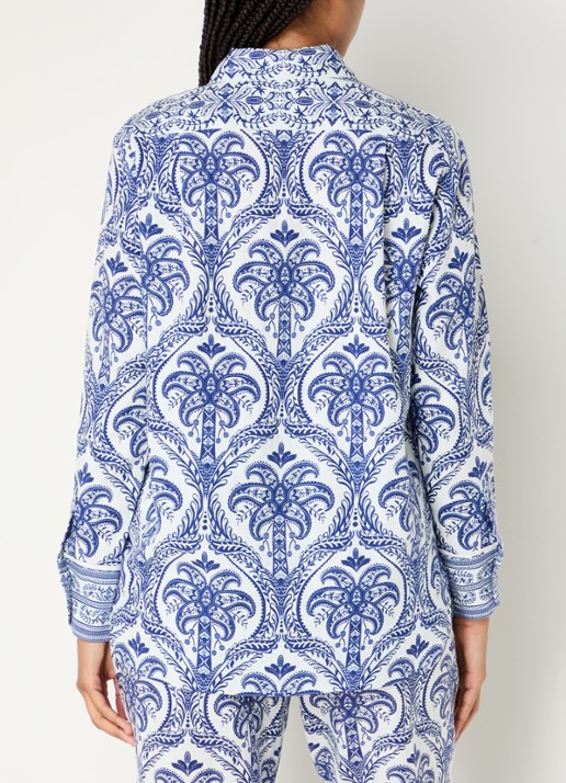 Farm Rio Blue Tropical blouse in linnenblend met paisley dessin - achterkant 2 kobaltblauw
