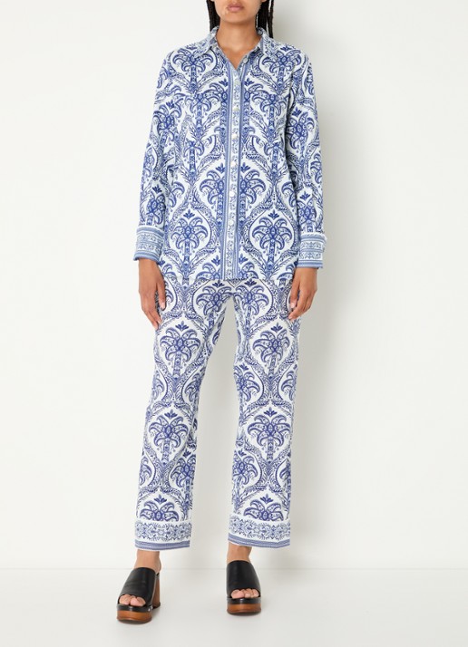 Farm Rio Blue Tropical blouse in linnenblend met paisley dessin - voorkant 4 kobaltblauw