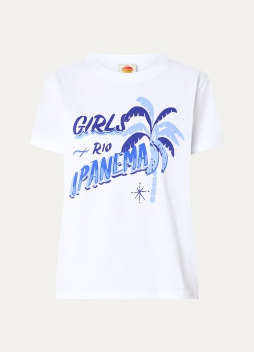 Farm Rio Blue Tropical T-shirt met print - voorkant wit