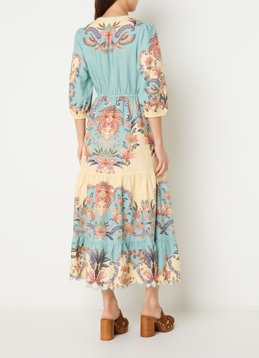 Farm Rio Boho Beauty Butter maxi tuniekjurk in linnenblend - achterkant 4 lichtgeel