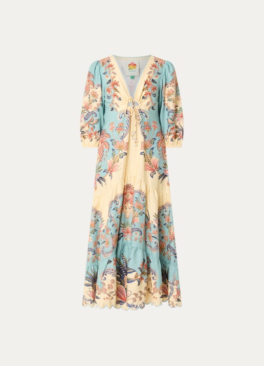 Farm Rio Boho Beauty Butter maxi tuniekjurk in linnenblend - voorkant 2 lichtgeel