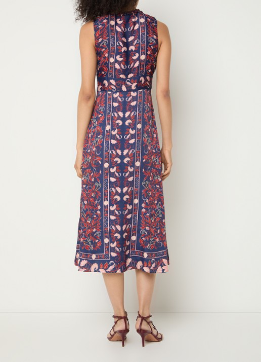 Farm Rio Boho midi jurk met print - achterkant 3 donkerblauw