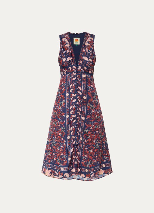 Farm Rio Boho midi jurk met print - voorkant donkerblauw