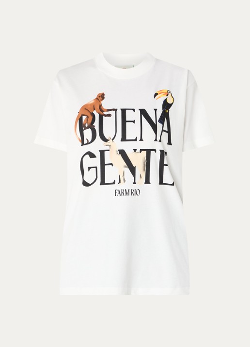 Farm Rio Buena Gente T-shirt met print - voorkant 3 gebroken wit