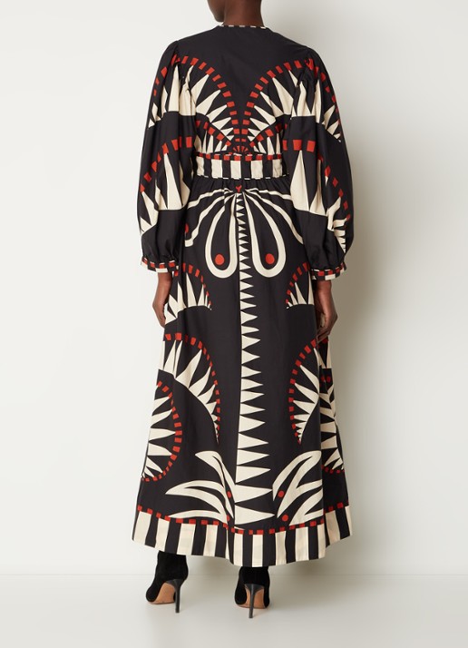 Farm Rio Coconut maxi jurk met bladprint en pofmouw - achterkant zwart