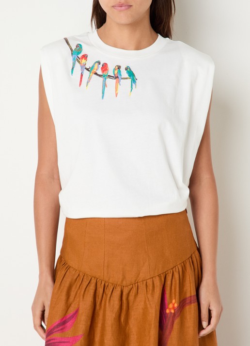 Farm Rio Coconut Trees sweater met opengewerkt dessin en borduring