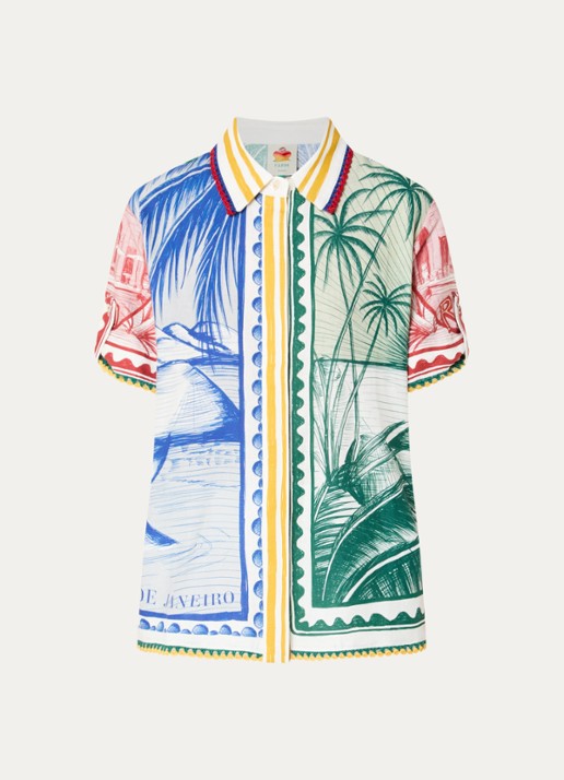 Farm Rio Copacabana mini jurk van linnen met print - voorkant lichtgeel