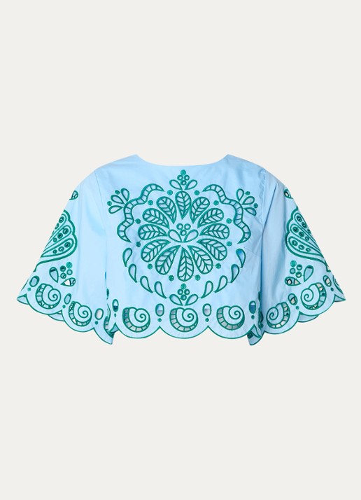 Farm Rio Crop top met opengewerkt dessin - voorkant 3 lichtblauw