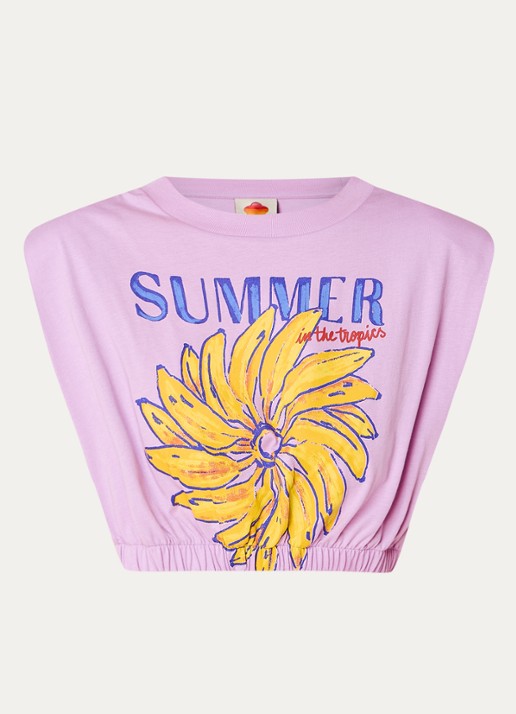 Farm Rio Crop top met print en schoudervulling - voorkant lila
