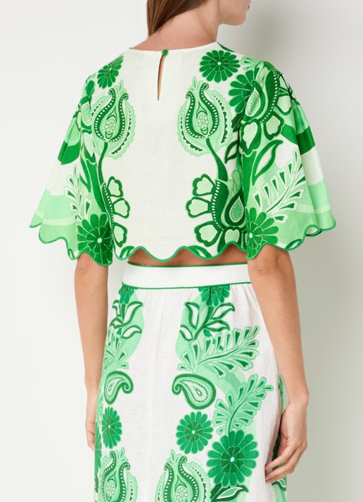 Farm Rio Crop top van linnen met bloemenprint - achterkant groen