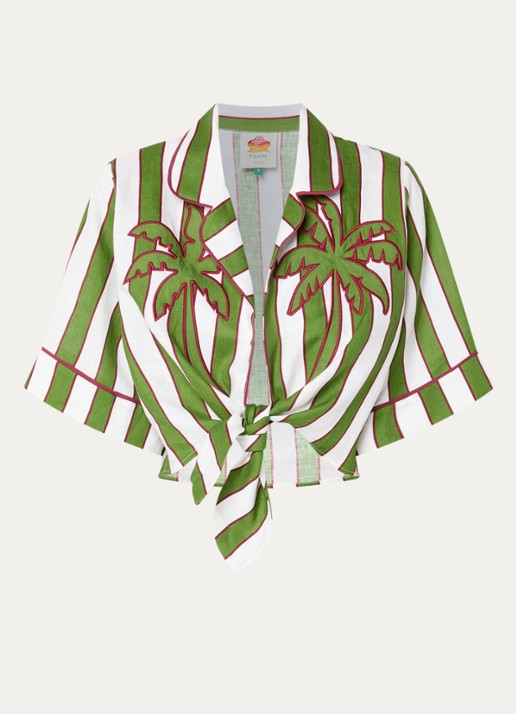Farm Rio Cropped blouse met van linnen - voorkant groen