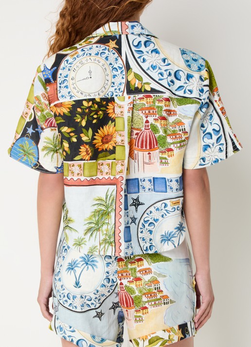 Farm Rio Croppped blouse van linnen met print - achterkant 3 beige