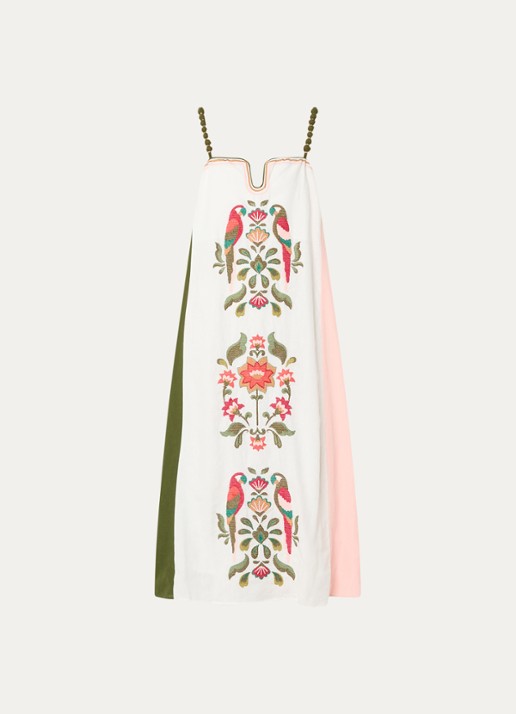 Farm Rio Cross Stich midi jurk met print - voorkant 3 gebroken wit