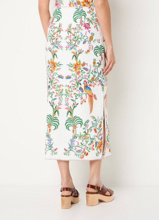 Farm Rio Delicate Forest midi rok van linnen met bloemenprint - achterkant 4 gebroken wit