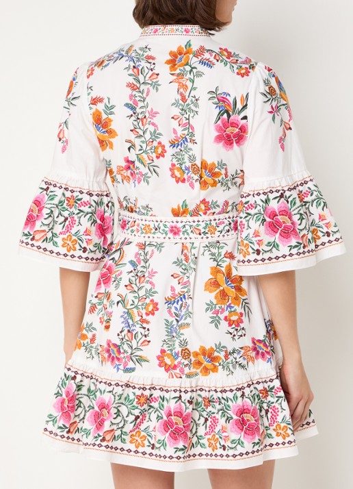 Farm Rio Delicate Forest mini blousejurk van  katoen - achterkant 4 gebroken wit