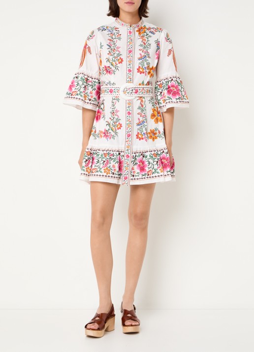 Farm Rio Delicate Forest mini blousejurk van  katoen - voorkant 2 gebroken wit