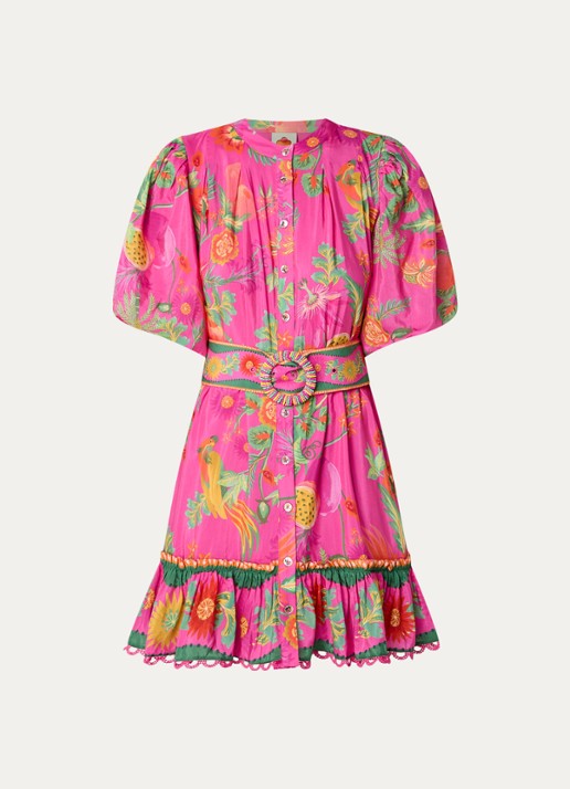 Farm Rio Delicate Fruit Garden mini blousejurk met bloemenprint - voorkant roze
