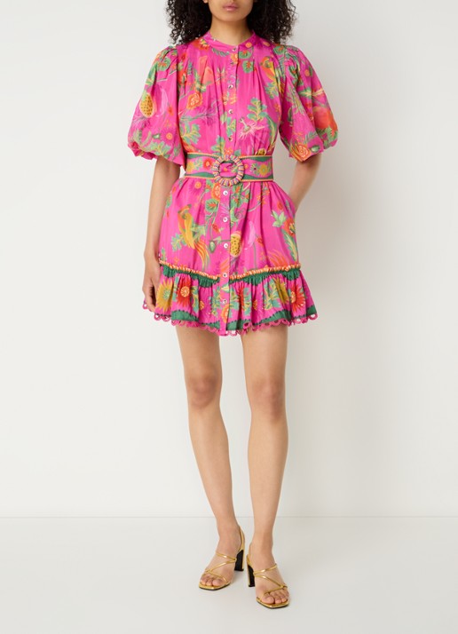 Farm Rio Delicate Fruit Garden mini blousejurk met bloemenprint - voorkant 2 roze