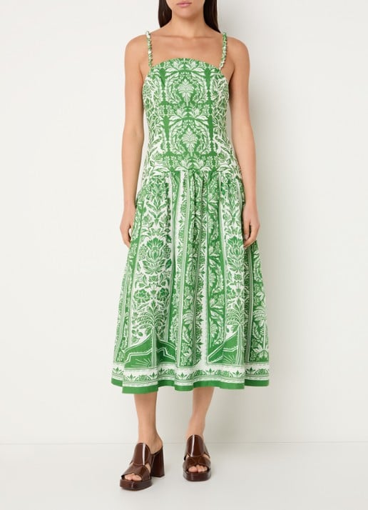 Farm Rio Delicate midi jurk van linnen met print