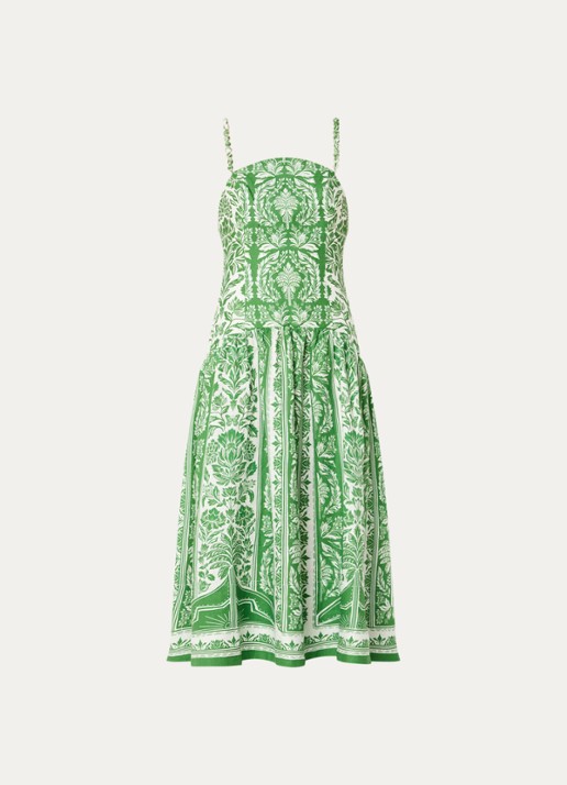 Farm Rio Delicate midi jurk van linnen met print - voorkant groen