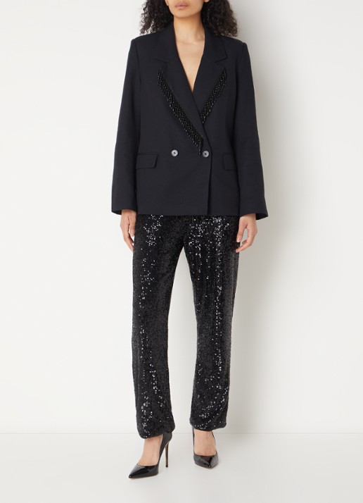 Farm Rio Double-breaster blazer  met kralendecoratie - voorkant 2 zwart