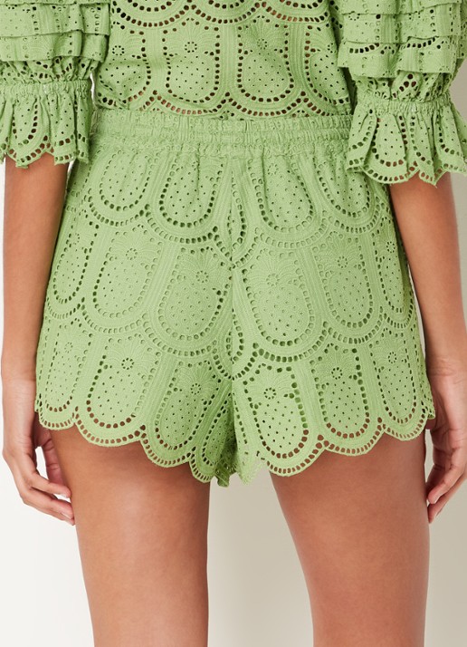 Farm Rio Eyelet high waist straight fit korte broek van broderie - achterkant 3 groen