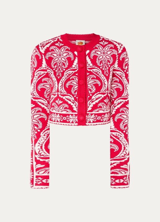 Farm Rio Fijngebreid cropped vest met print - voorkant 2 rood