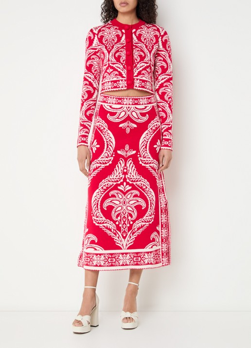 Farm Rio Fijngebreid cropped vest met print - voorkant 3 rood