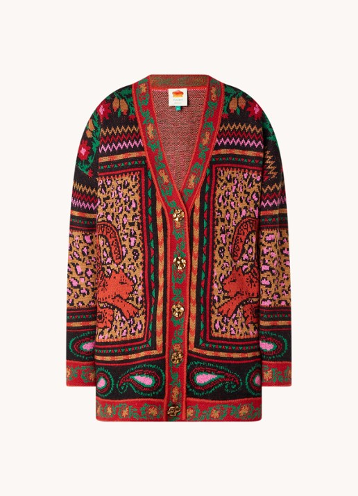 Farm Rio Fijngebreid vest in wolblend met print - voorkant 4 rood