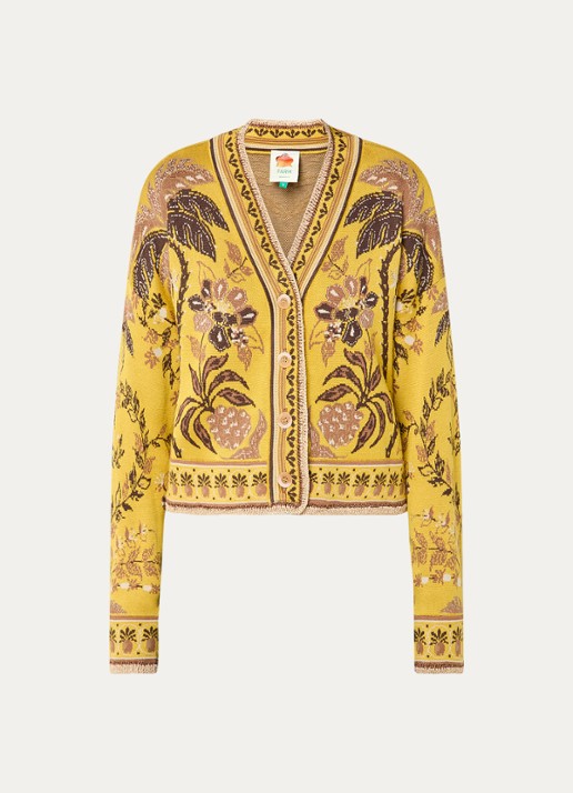 Farm Rio Fijngebreid vest met print - voorkant 4 geel