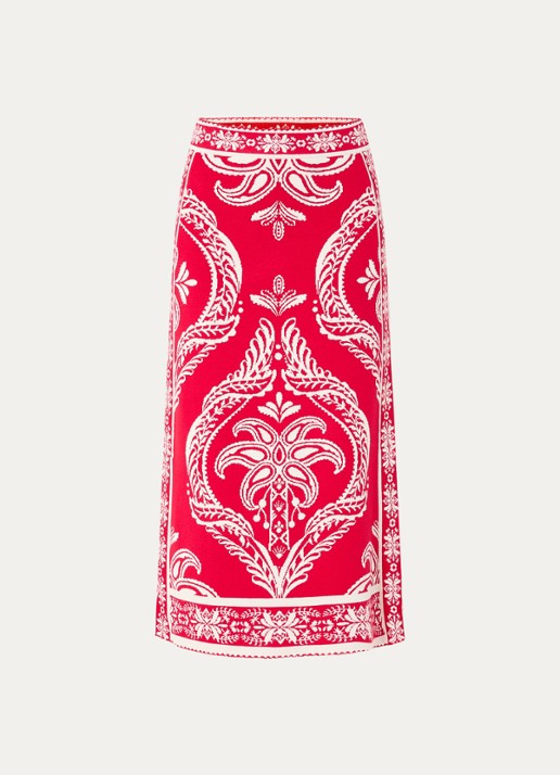 Farm Rio Fijngebreide midi rok met print - voorkant 3 rood