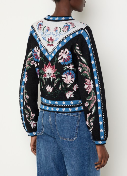 Farm Rio Fijngebreide trui met ingebreide print en ronde hals - achterkant 2 donkerblauw